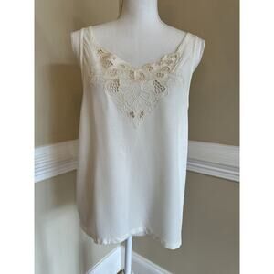 Vintage Crochet Sleeveless Top, Suriya, Womens Medium, Ivory Tank